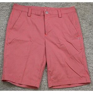UNDER ARMOUR Mens Size 32 Pink Coral Gray Gingham Check Golf Shorts Zip‎ Pocket